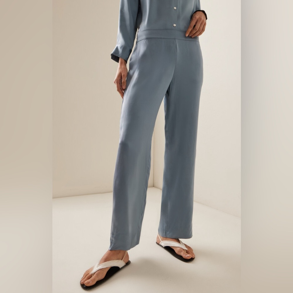 Asceno London Silk Trousers - Dust Blue - Size XS / Extra Small